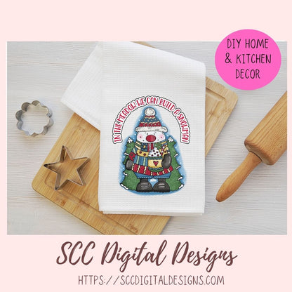 Cute Winter Snowman Clipart - Cute Snow Man Christmas Cocoa Mug & Christmas Tree, DIY Christmas Cards Stickers and Home Decor Wall Art