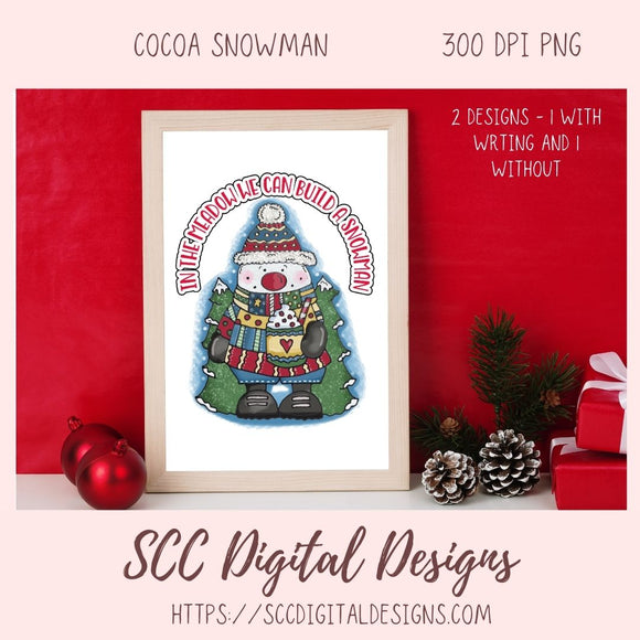 Cute Winter Snowman Clipart - Cute Snow Man Christmas Cocoa Mug & Christmas Tree, DIY Christmas Cards Stickers and Home Decor Wall Art