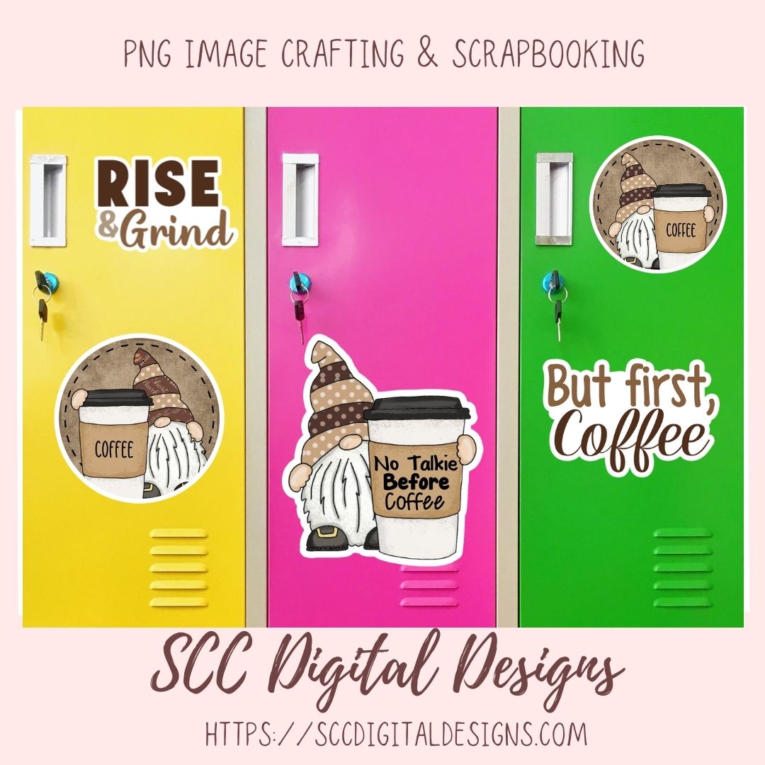 Coffee Time Gnomes PNG Bundle, Printable Stickers for Coffee and Gnome Lovers, Digital Stickers Goodnotes Compatible Scrapbooking Elements