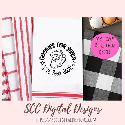 Cookies For Santa SVG, Digital and Printable Christmas Cookies Gift Bag Sticker, DIY Holiday Cards for Kids, PNG Designs for Shirts