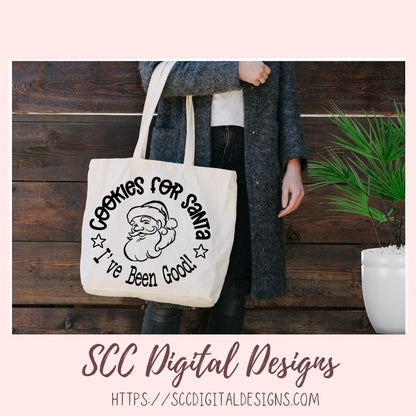 Cookies For Santa SVG, Digital and Printable Christmas Cookies Gift Bag Sticker, DIY Holiday Cards for Kids, PNG Designs for Shirts
