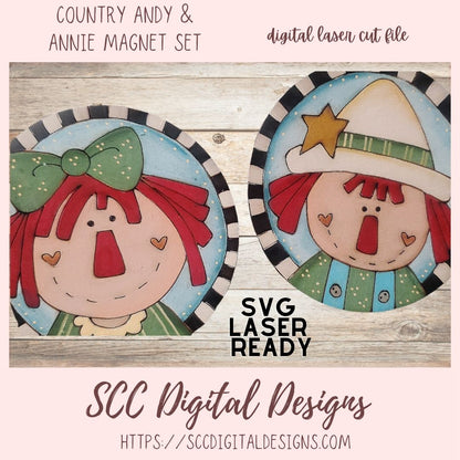 Primitive Annie and Andy SVG Laser Magnet Set 2 designs in svg laser cut file