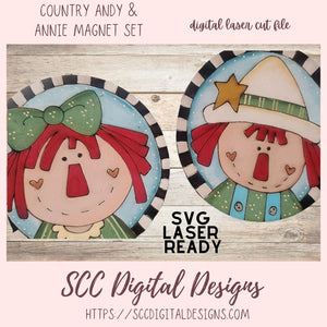 Primitive Annie and Andy SVG Laser Magnet Set 2 designs in svg laser cut file