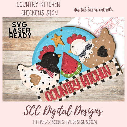 Country Chicken SVG Design, 3d Layered Chickens Farmhouse Kitchen Sign Decor for Digital Laser Cutting Machines, SVG Laser Ready Commercial Use Design