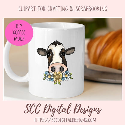 Cow Town PNG, Black and White Cows & Flower for Sublimation for Stickers, Rustic Farmhouse Decor for Girlfriend, Cow Lover T-Shirts for Mom