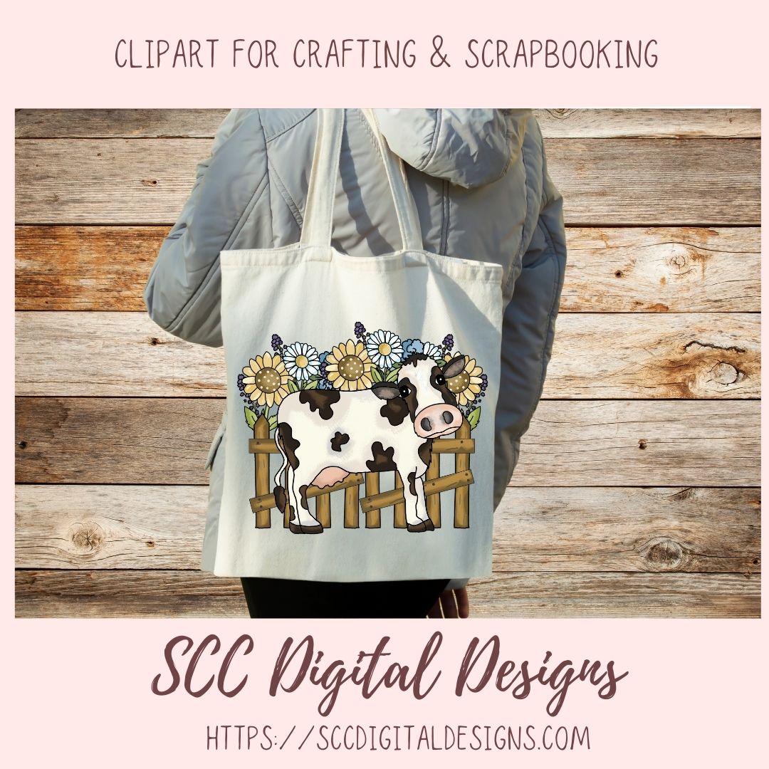 Cow Town PNG, Black and White Cows & Flower for Sublimation for Stickers, Rustic Farmhouse Decor for Girlfriend, Cow Lover T-Shirts for Mom