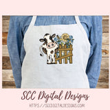 Cow Town PNG, Black and White Cows & Flower for Sublimation for Stickers, Rustic Farmhouse Decor for Girlfriend, Cow Lover T-Shirts for Mom