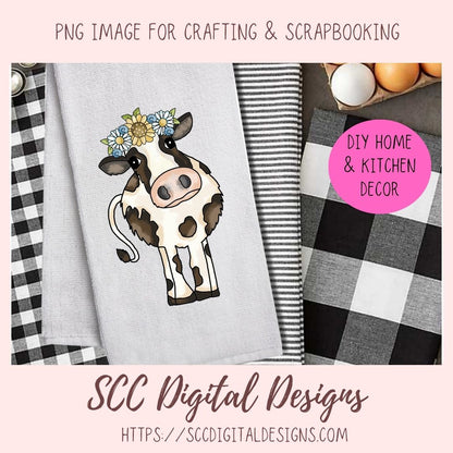 Cow Town PNG, Black and White Cows & Flower for Sublimation for Stickers, Rustic Farmhouse Decor for Girlfriend, Cow Lover T-Shirts for Mom