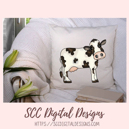 Cow Town PNG, Black and White Cows & Flower for Sublimation for Stickers, Rustic Farmhouse Decor for Girlfriend, Cow Lover T-Shirts for Mom
