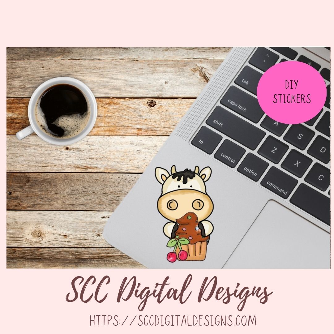 Cupcake Cows Clipart, Whimsical Black and White Cow PNG for Stickers for Kids, DIY Birthday Party Invitations for Girls, Scrapbook Elements