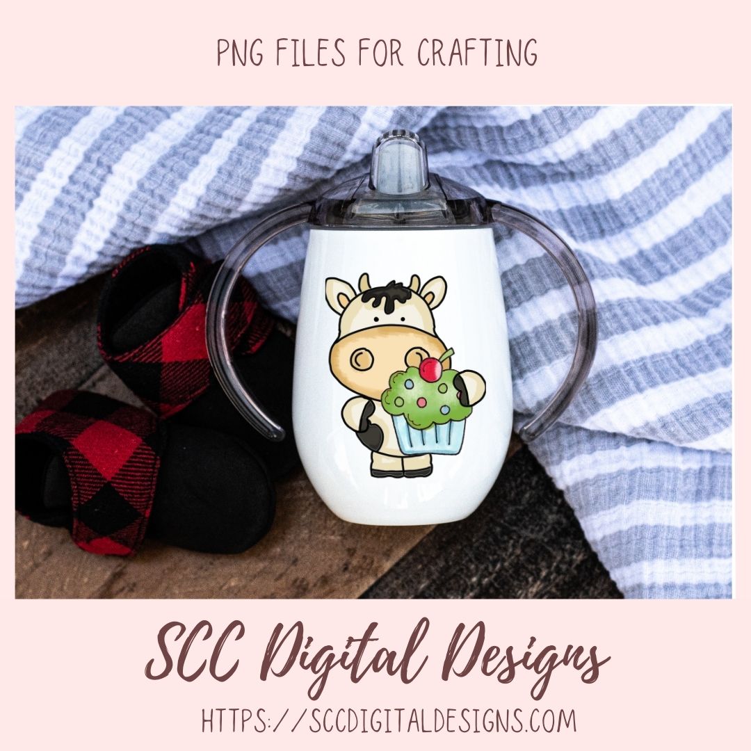 Cupcake Cows Clipart, Whimsical Black and White Cow PNG for Stickers for Kids, DIY Birthday Party Invitations for Girls, Scrapbook Elements
