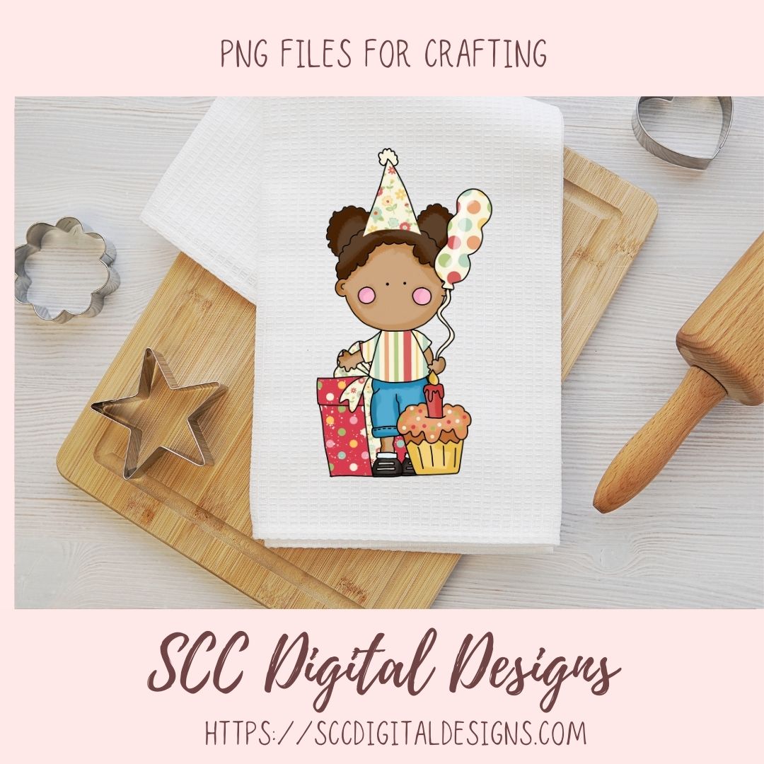 Cute Kids Birthday PNG, Diverse Boys & Girls With Balloons, Party Hats, Cupcakes Clipart, Clip Art for Paper Crafting and Scrapbooking