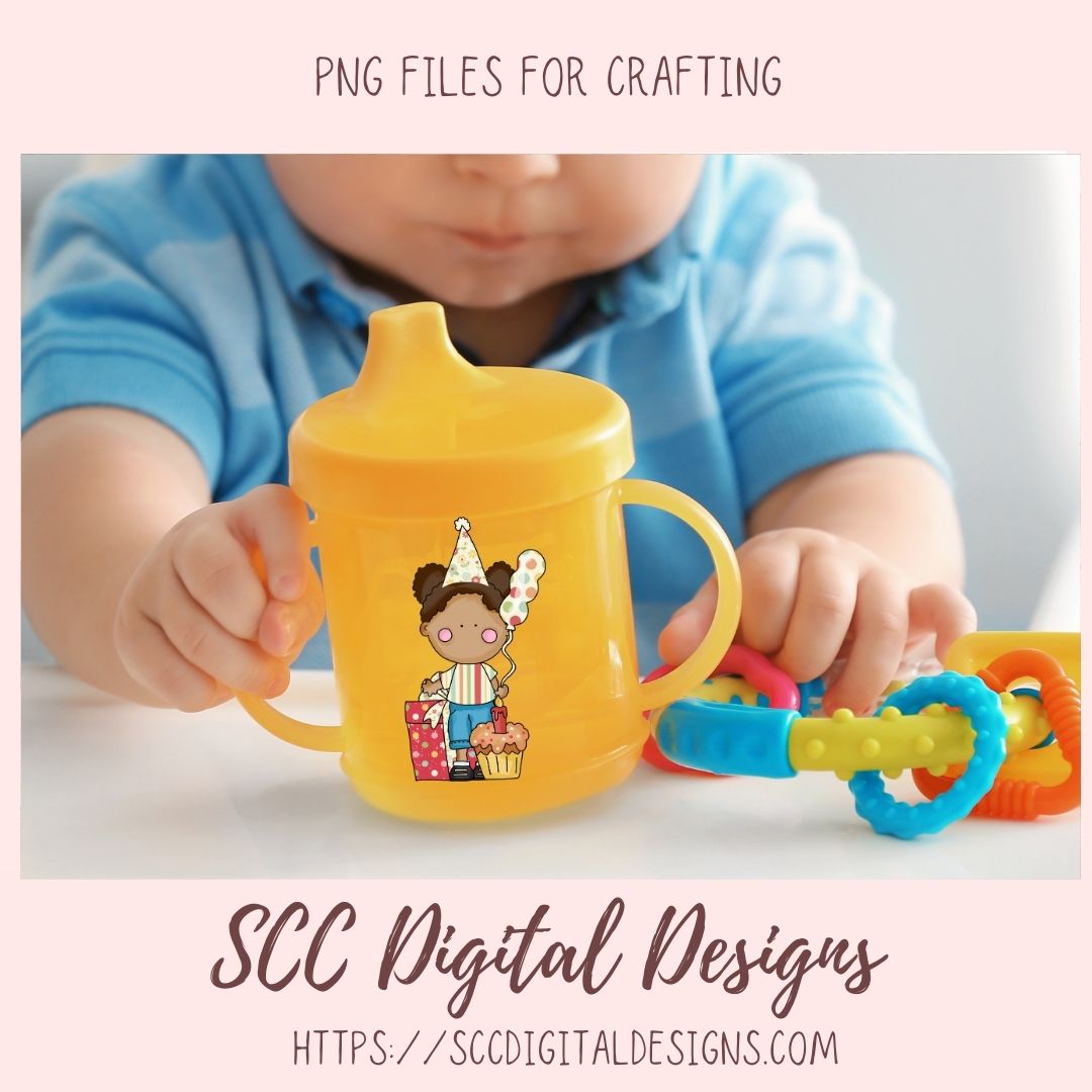 Cute Kids Birthday PNG, Diverse Boys & Girls With Balloons, Party Hats, Cupcakes Clipart, Clip Art for Paper Crafting and Scrapbooking