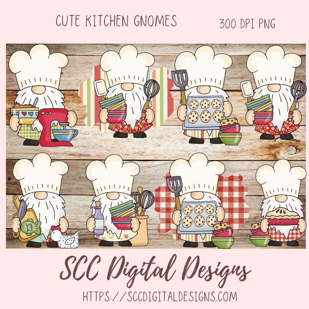 kitchen gnome png designs for sublimation designs for aprons, baking png files for commercial use, chef gnome clip art for stickers, digital