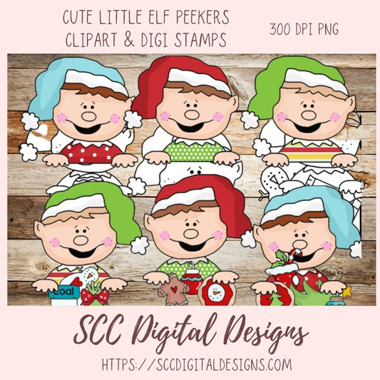 Cute Christmas Elf Clipart & Digital Stamps, Line Art PNG for Kids Coloring Pages, Christmas Cookies Clip Art for Sublimation for Stickers