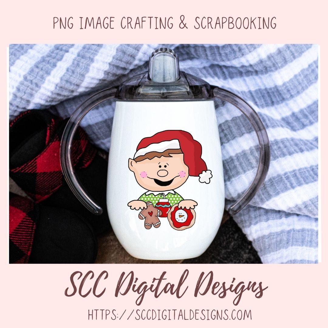 Cute Christmas Elf Clipart & Digital Stamps, Line Art PNG for Kids Coloring Pages, Christmas Cookies Clip Art for Sublimation for Stickers