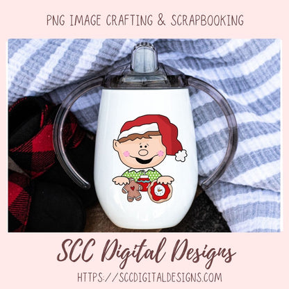 Cute Christmas Elf Clipart & Digital Stamps, Line Art PNG for Kids Coloring Pages, Christmas Cookies Clip Art for Sublimation for Stickers