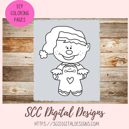 Cute Christmas Elf Clipart & Digital Stamps, Line Art PNG for Kids Coloring Pages, Christmas Cookies Clip Art for Sublimation for Stickers