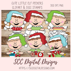 Cute Christmas Elf Clipart & Digital Stamps, Line Art PNG for Kids Coloring Pages, Christmas Cookies Clip Art for Sublimation for Stickers