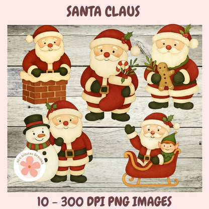 Christmas Santa Clipart PNG, Santa Clipart Bundle, Santa's Sleigh, Reindeer, Christmas Trees, Snowman Woodland Holiday Animals Clipart