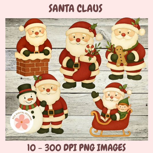 Christmas Santa Clipart PNG, Santa Clipart Bundle, Santa's Sleigh, Reindeer, Christmas Trees, Snowman Woodland Holiday Animals Clipart