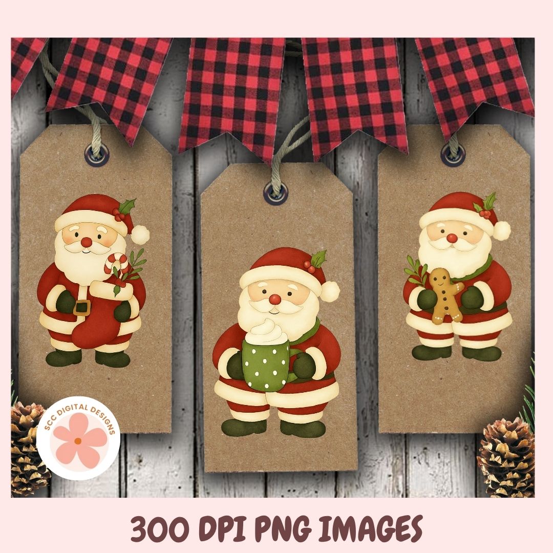 Christmas Santa Clipart PNG, Santa Clipart Bundle, Santa's Sleigh, Reindeer, Christmas Trees, Snowman Woodland Holiday Animals Clipart