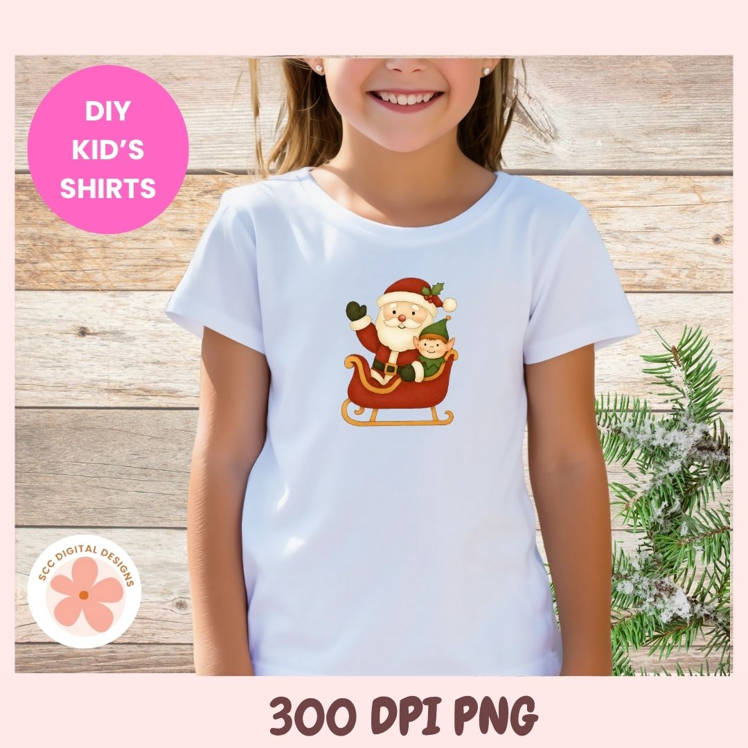 Christmas Santa Clipart PNG, Santa Clipart Bundle, Santa's Sleigh, Reindeer, Christmas Trees, Snowman Woodland Holiday Animals Clipart