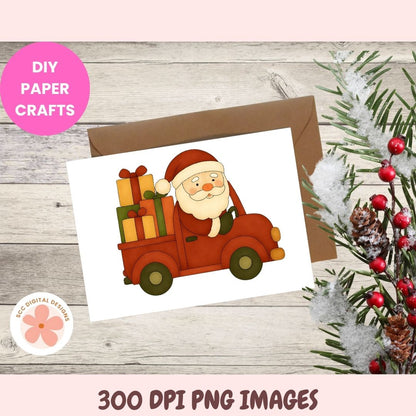 Christmas Santa Clipart PNG, Santa Clipart Bundle, Santa's Sleigh, Reindeer, Christmas Trees, Snowman Woodland Holiday Animals Clipart