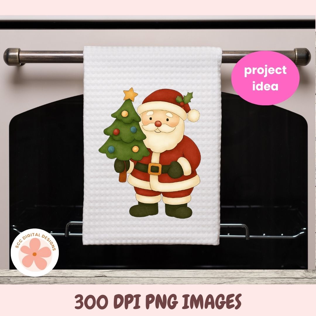 Christmas Santa Clipart PNG, Santa Clipart Bundle, Santa's Sleigh, Reindeer, Christmas Trees, Snowman Woodland Holiday Animals Clipart