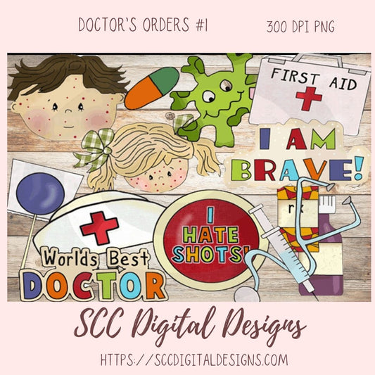 Doctor's Orders Clipart, World's Best Doctor Wordart for Mugs, Medical PNG Images for Digital Scrapbooking, Word Art Elements for Cards