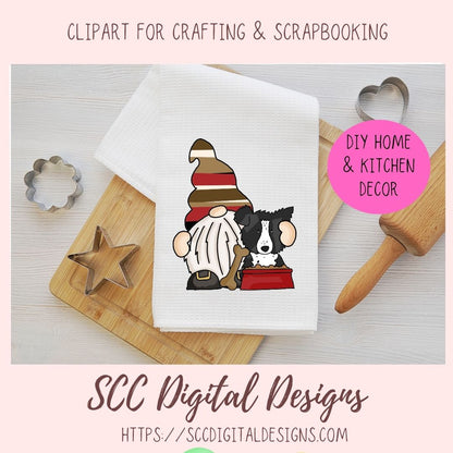 Dog Lover Gnome Clipart 6 designs in 300 dpi png format border collie dog poodle yorkshire terrier