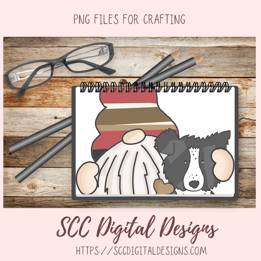 Dog Lover Gnome Clipart 6 designs in 300 dpi png format border collie dog poodle yorkshire terrier