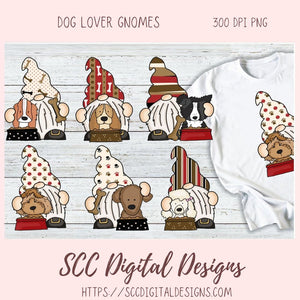 Dog Lover Gnome Clipart 6 designs in 300 dpi png format border collie dog poodle yorkshire terrier