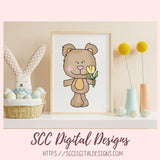 Easter Pals Digital Clipart and Digi Stamps, Wordart Bunnies Whimsical Bear Colored Eggs, Spring Flowers PNGS for Sublimation, Background Papers