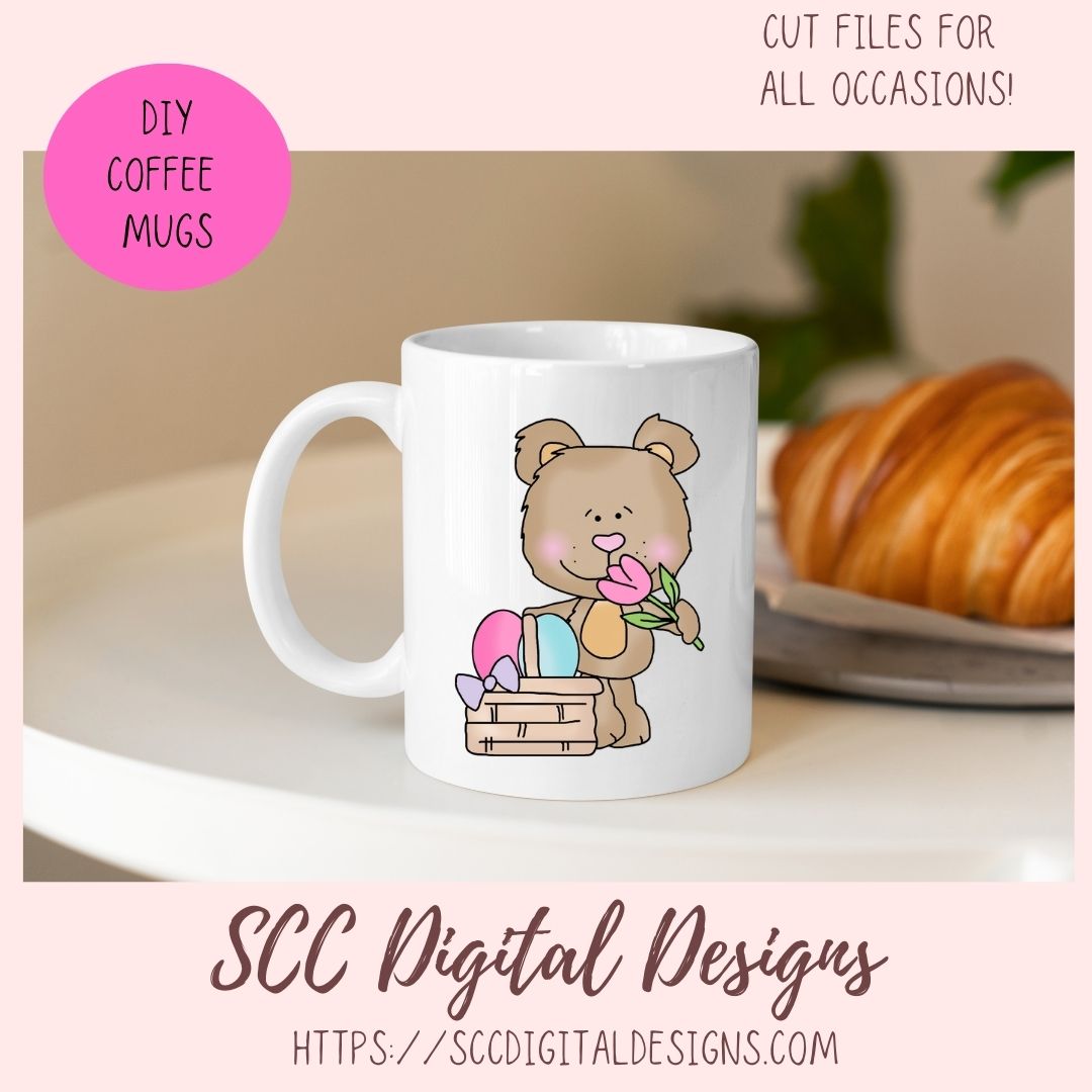 Easter Pals Digital Clipart and Digi Stamps, Wordart Bunnies Whimsical Bear Colored Eggs, Spring Flowers PNGS for Sublimation, Background Papers