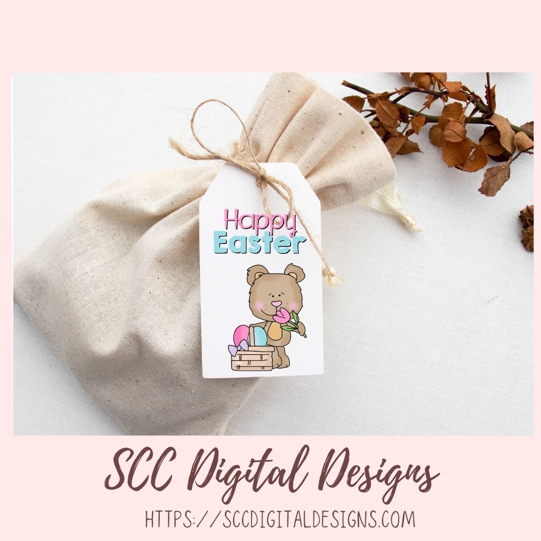 Easter Pals Digital Clipart and Digi Stamps, Wordart Bunnies Whimsical Bear Colored Eggs, Spring Flowers PNGS for Sublimation, Background Papers