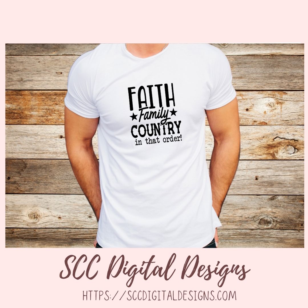 Faith Family Country SVG, Religious Farmhouse for Home Decor For Women Christian Inspirational Quote for Girlfriend Front Porch Sign for Mom