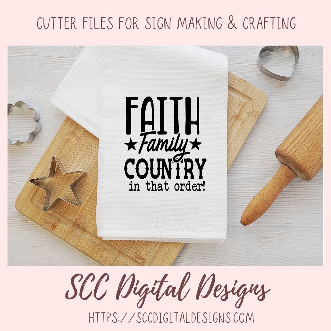 Faith Family Country SVG, Religious Farmhouse for Home Decor For Women Christian Inspirational Quote for Girlfriend Front Porch Sign for Mom