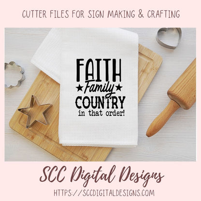 Faith Family Country SVG, Religious Farmhouse for Home Decor For Women Christian Inspirational Quote for Girlfriend Front Porch Sign for Mom