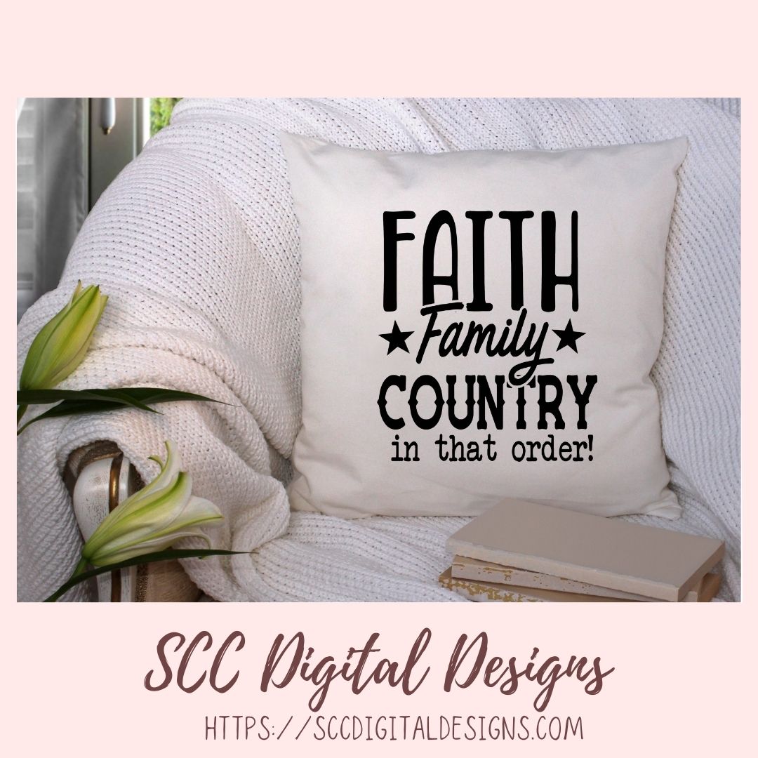 Faith Family Country SVG, Religious Farmhouse for Home Decor For Women Christian Inspirational Quote for Girlfriend Front Porch Sign for Mom
