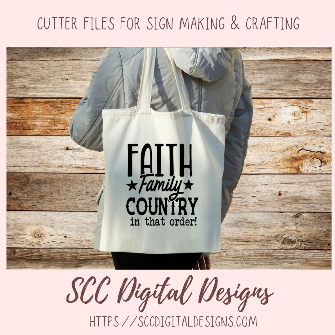 Faith Family Country SVG, Religious Farmhouse for Home Decor For Women Christian Inspirational Quote for Girlfriend Front Porch Sign for Mom