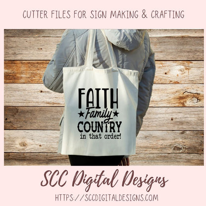 Faith Family Country SVG, Religious Farmhouse for Home Decor For Women Christian Inspirational Quote for Girlfriend Front Porch Sign for Mom