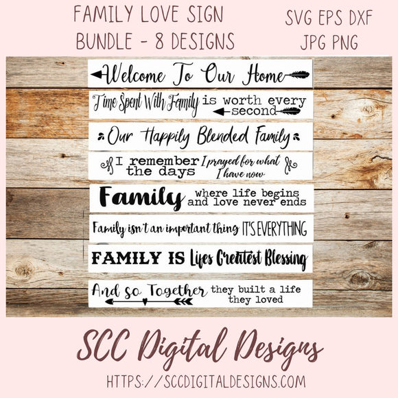 Family Love SVG 8 Sign Design Bundle 8-designs in svg eps dxf jpg png formats