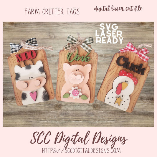 Farm Critters Tags SVG 3 designs digital laser cut svg format