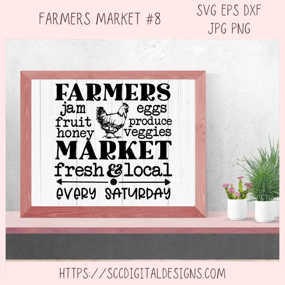 Farmer’s Market SVG, Shop Farm Fresh & Local Sign, Farmhouse Home Décor Cut File, Agriculture Produce & Egg Market SVG for Cricut & Silhouette