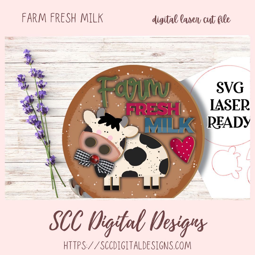 Farm Fresh Milk SVG, 3d Cow Farmhouse Sign Decor, Designed for Glowforge & Laser Cutters, Digital Laser Cut File, Instant Dowload Woodworking Pattern