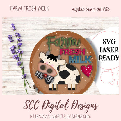 Farm Fresh Milk SVG, 3d Cow Farmhouse Sign Decor, Designed for Glowforge & Laser Cutters, Digital Laser Cut File, Instant Dowload Woodworking Pattern