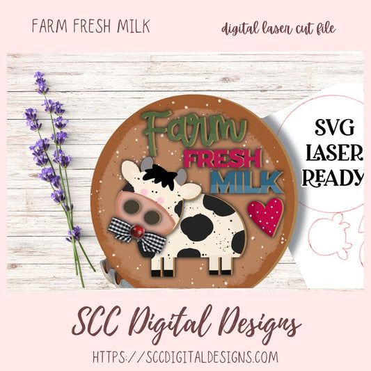 Farm Fresh Milk SVG, 3d Cow Farmhouse Sign Decor, Designed for Glowforge & Laser Cutters, Digital Laser Cut File, Instant Dowload Woodworking Pattern