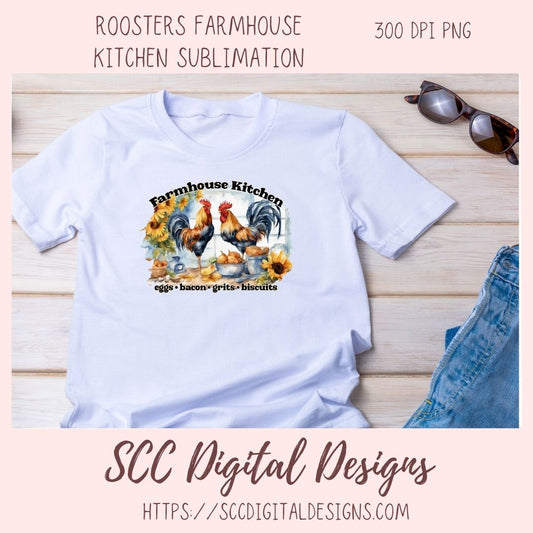Farmhouse Kitchen PNG, Sublimation Rooster Clip Art for Home Decor, Eggs Bacon Grits Biscuits Clipart for Mugs for Women, DIY Wall Art
