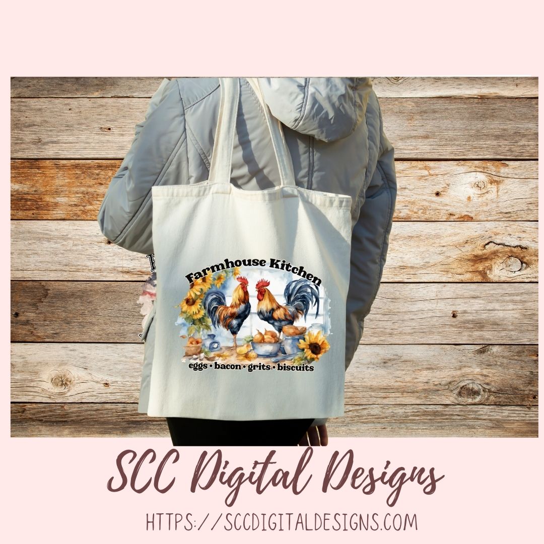 Farmhouse Kitchen PNG, Sublimation Rooster Clip Art for Home Decor, Eggs Bacon Grits Biscuits Clipart for Mugs for Women, DIY Wall Art
